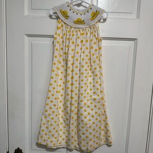 Girls Smocked Mothers Day Hats Polka Dot Size 5 Dress Long Sleeveless Yellow